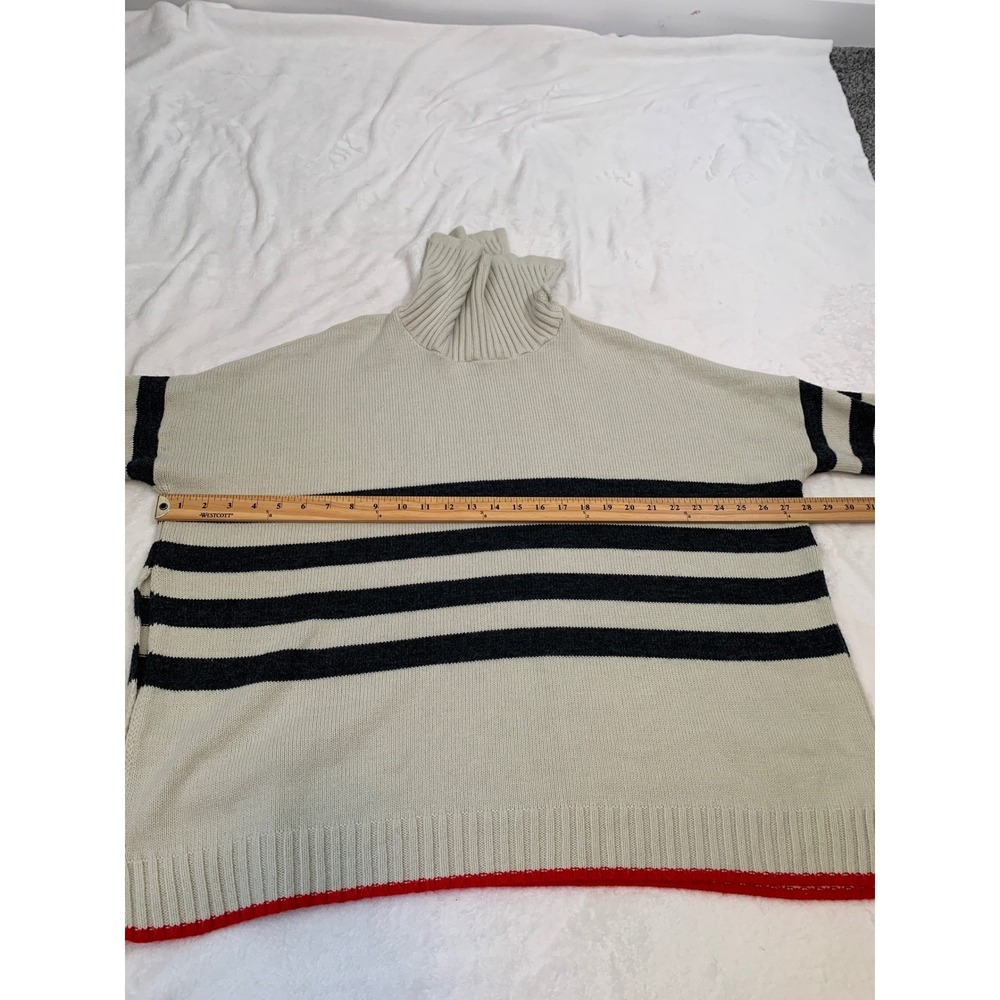 Mersea Striped Cowl Neck Sweater Women OS Cream Navy Red‎ Scallop Trim Oversized - Picture 9 of 11